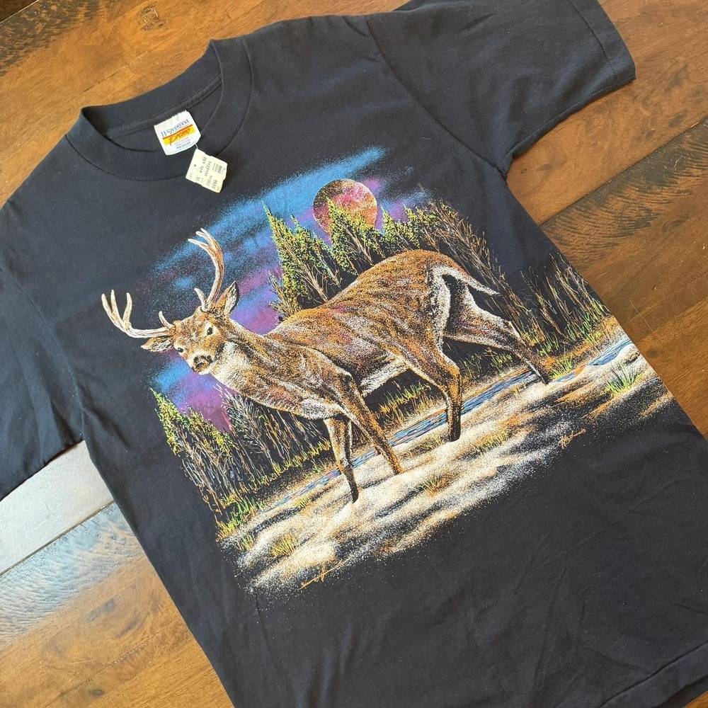 Vintage Hazelwood Shirt‎ Mens Medium Black Wildlife Deadstock Graphic Made USA